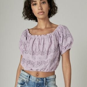 5/$10 Lucky Brand  off shoulder eyelet top women’s M liliac